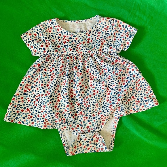 Vineyard Vines Baby Girls Star Print Red, White & Blue Body Suit Dress-18-24M - Picture 1 of 6